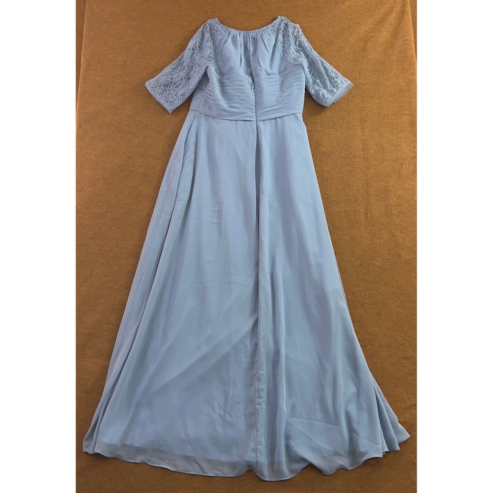 Azazie Womens 16 Dusty Blue Barrymore Lace Sleeve Chiffon Maxi Dress NWT - Picture 8 of 12